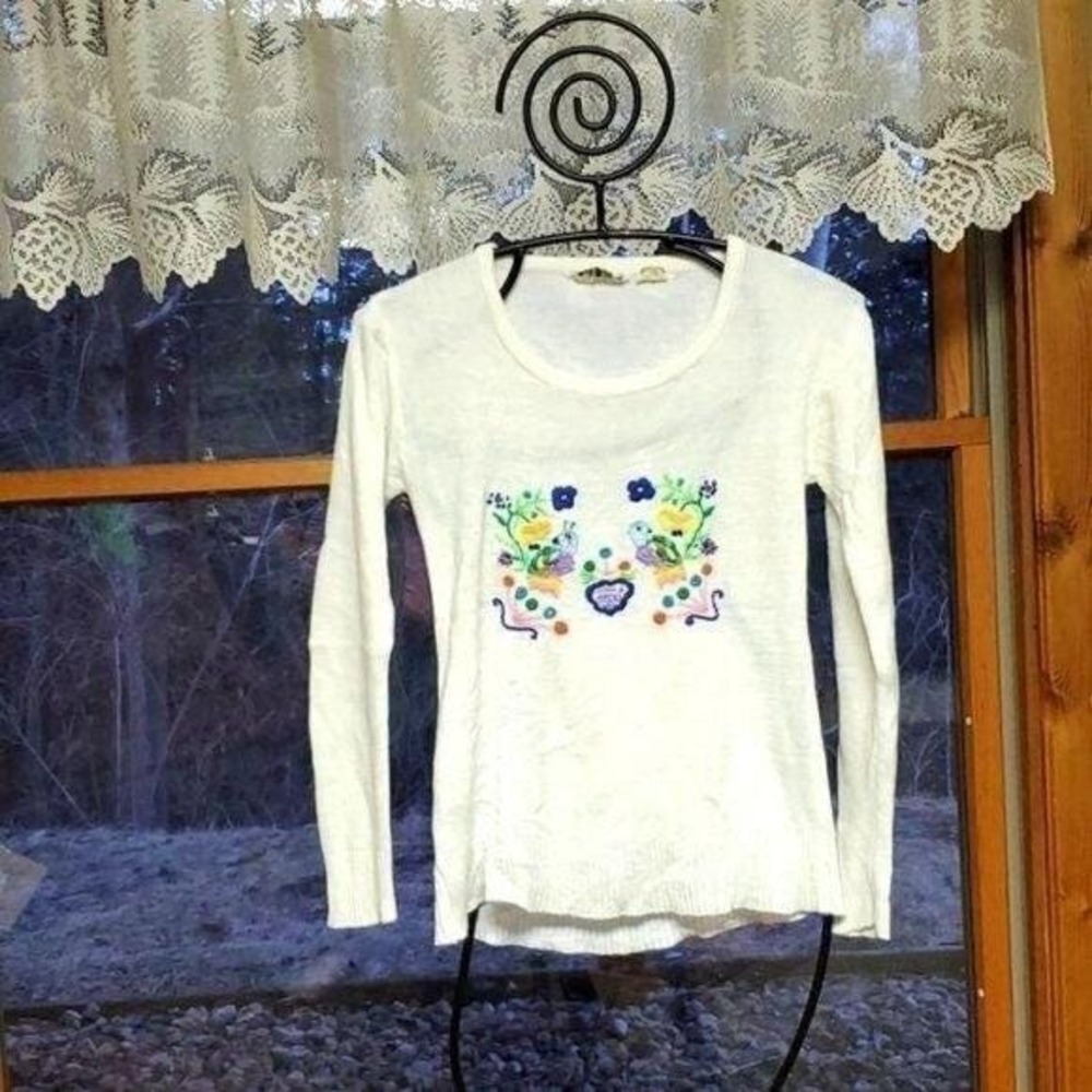 Kmart Vintage Hand Embroidered Colorful Graphics Long Sleeve Sz M Sweater